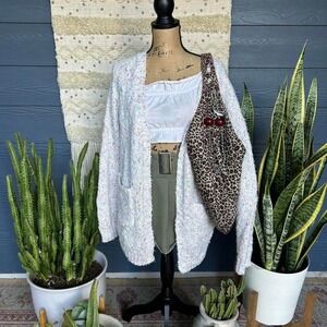 Soft and cozy white fuzzy pastel birthday cake confetti cardigan with pockets